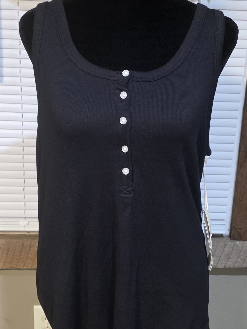 a.n.a Black Sleeveless Henley Tank with Button Placket